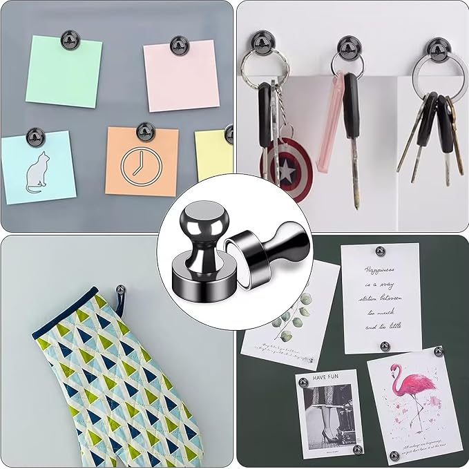 Strong Fridge Magnets, 10 Pcs, 12 x 16mm, Silver, Heavy Duty Magnetic Push Pins for Refrigerator, Whiteboard, Office, Classroom, Kitchen & Locker Decor