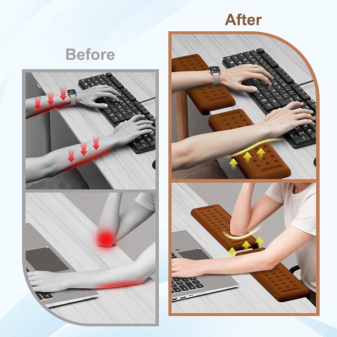 Leolee L-Shaped Desk Elbow Pads for Desk, Brown Arm Rest for Desk | Memory Foam, Non-Slip Base, Ergonomic Desk Edge Cushion, Wrist Rest for Computer Keyboard, Typing, Office, Home (2 Piece)