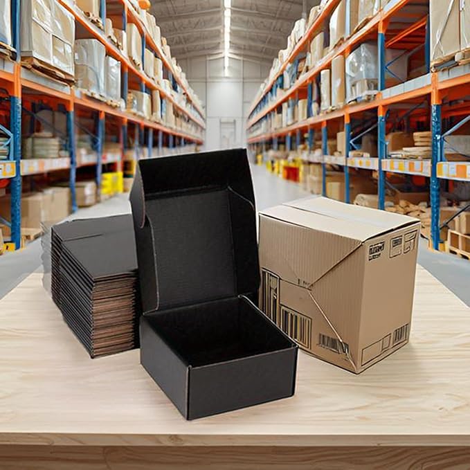 Small Shipping Boxes 8x8x4 Inch (25 Pack) - Sturdy Black Corrugated Cardboard Boxes for Small Business, Ecommerce, Mailing & Packaging | Recyclable Gift & Storage Boxes