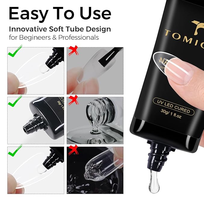 TOMICCA 4 In 1 Gel Nail Glue 30g UV Nail Glue for Press ons Semi Solid Nail Gel Glue Strong Nail Glue on Nails Tips for Fake Acrylic Nails Extension - UV Light Required