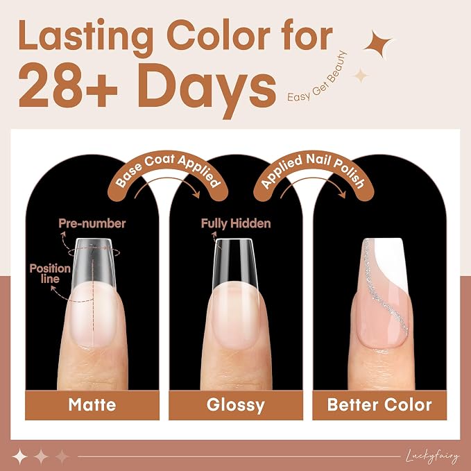 Luckyfairy 504pcs Coffin Nail Tips, 15 Sizes Pre-buff Matte Full Medium Nail Tips, Long Last Press On Nails Fake Tips Soak Off Acrylic Nail Extension Art DIY Salon