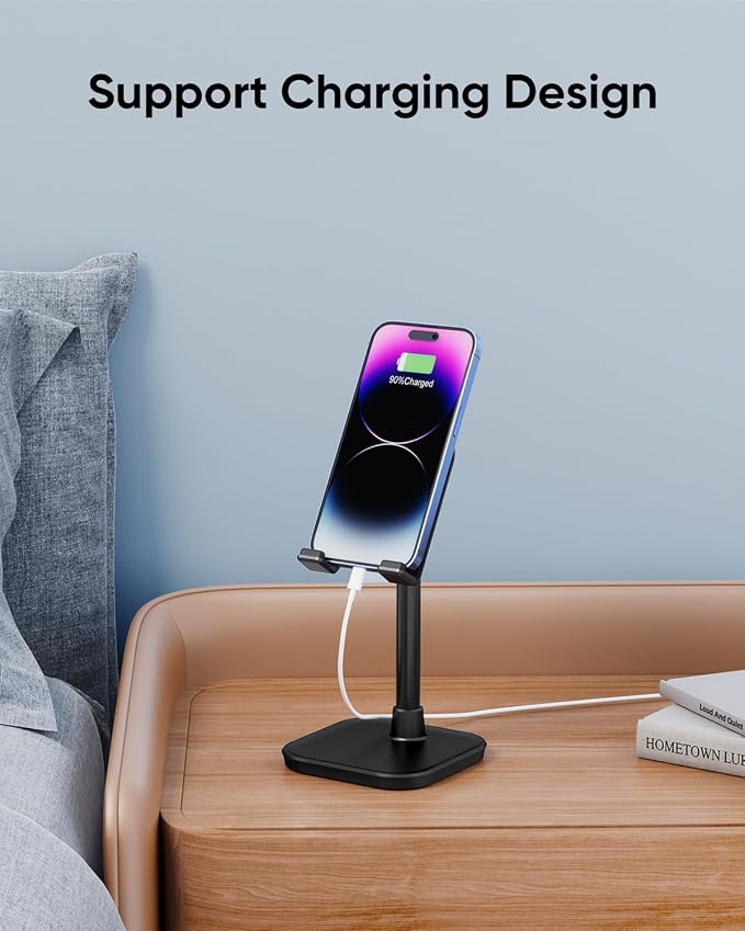Cell Phone Stand, Phone Holder for Desk, Office Desktop iPhone Stand | Eye Level View, Reduce Neck & Back Strain, Height & Angle Adjustable, Hands-Free Video Chat, Accessories for 4-10" Smartphone