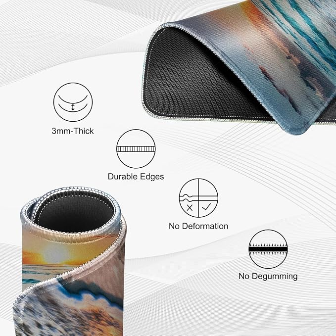 JIKIOU 3 Pack Mouse Pad with Stitched Edge, Portable Size-10.2x8.3in Beach | Anti-Fray, Comfortable Smooth Lycra Surface, Non-Slip Rubber Base, Machine Washable Fade-resistant, Compatible with All Mice