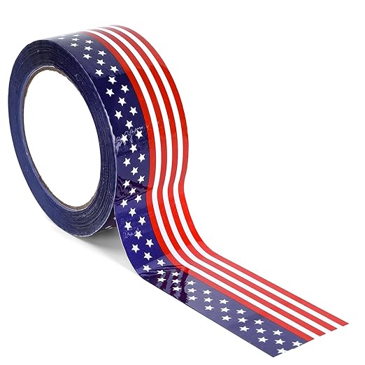 Whaline Patriotic Packing Tapes 4th of July American Flag Printed Tape Waterproof Independence Day Shipping Tape for Small Business Gifts DIY Crafts Box Cartons Decor