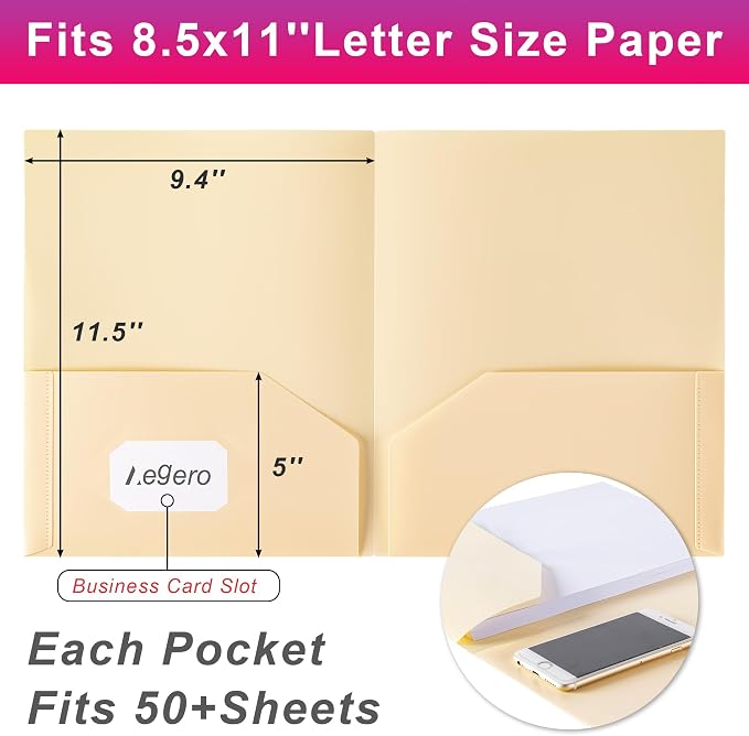 Aegero Plastic Folders with Pockets (7 Pack, Mint Green) | Durable Heavy Duty File Folders with Business Card Slot, 2-Pocket Folder for Schoolwork & Office,Letter Size
