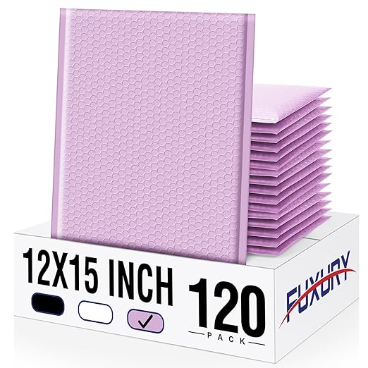 Fuxury Bubble Mailers 12x15" Lavender Purple Padded Envelopes 120 Pack Large Bubble Mailer Strong Adhesion Padded Mailer,Self-Seal Bubble Envelope for Mailing Small Business,Magazine, Clothing.