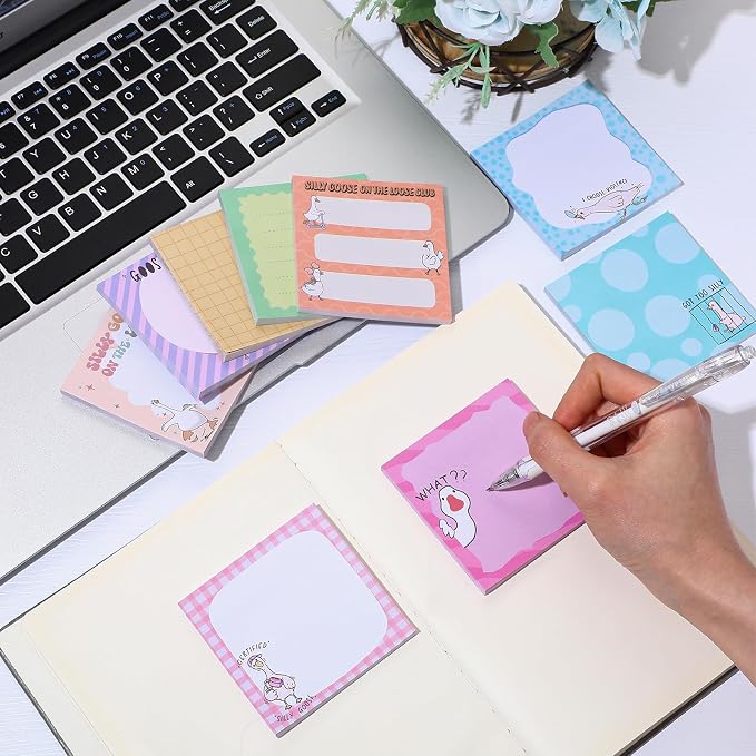 9 Pads Goose Sticky Notes, 3x3 Inch Cute Stick Notepads | Adhesive Memo Notes Pad, Coworker Gifts, Office Supplies Decor, Desk Accessories for Students, Teacher, Meeting