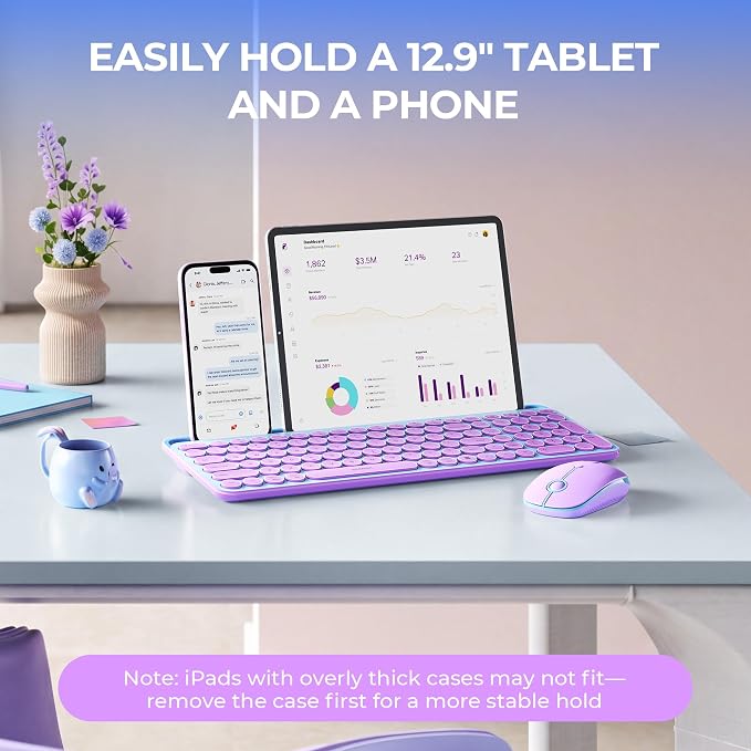 seenda CTU-301 Bluetooth Keyboard and Mouse Combo for iPad,Blue&Purple | Bluetooth+2.4G combo with tablet holder, full-size keys and quiet clicks for iPad, iPhone, Mac, Windows and Android.
