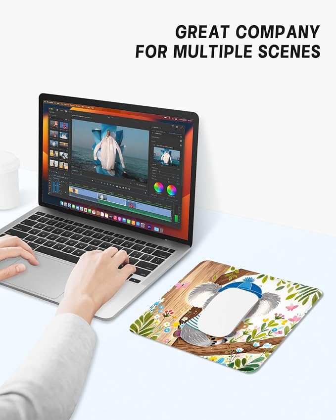 Mouse Pad, Cute Mouse Mat, 10" x 8", Cute Koala and Bear | Square Waterproof Gaming Computer Mat, Textured Top, Stitched Edges, Non-Slip Rubber Base for Office Home Laptop Keyboard