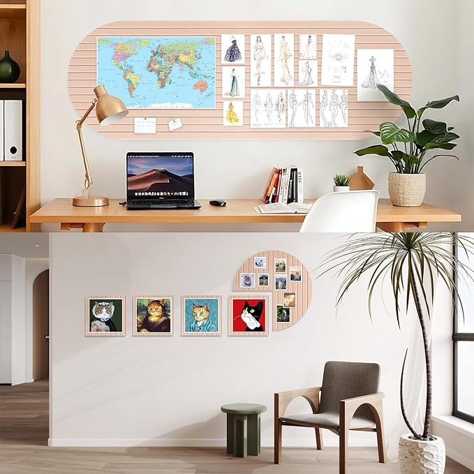 Markdang Large Arched Felt Bulletin Board 35" x 24", 6 Pack Cork Boards Alternative for Walls with 30 Pins, 40 Adhesive Tabs, Pin Board Tiles for Home Office Classroom Decor, Photos Display (Pink)
