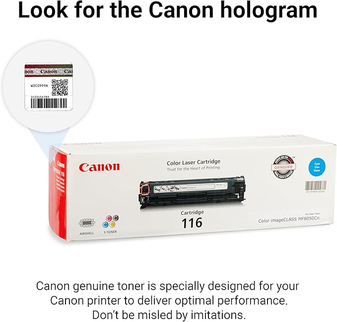 Canon Genuine 116 Cyan Toner Cartridge Compatible with MF8050Cn, MF8080Cw