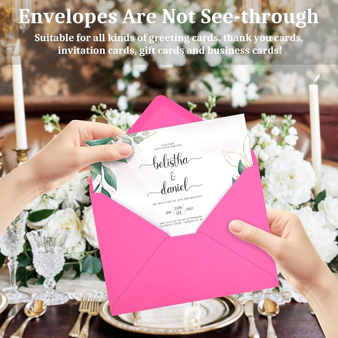 50 Pack A7 Envelopes, Rose Greeting Card Envelopes Self Seal, 5.24 x 7.24 in Envelopes for Birthday Graduation Baby Shower Wedding Invitation Cards