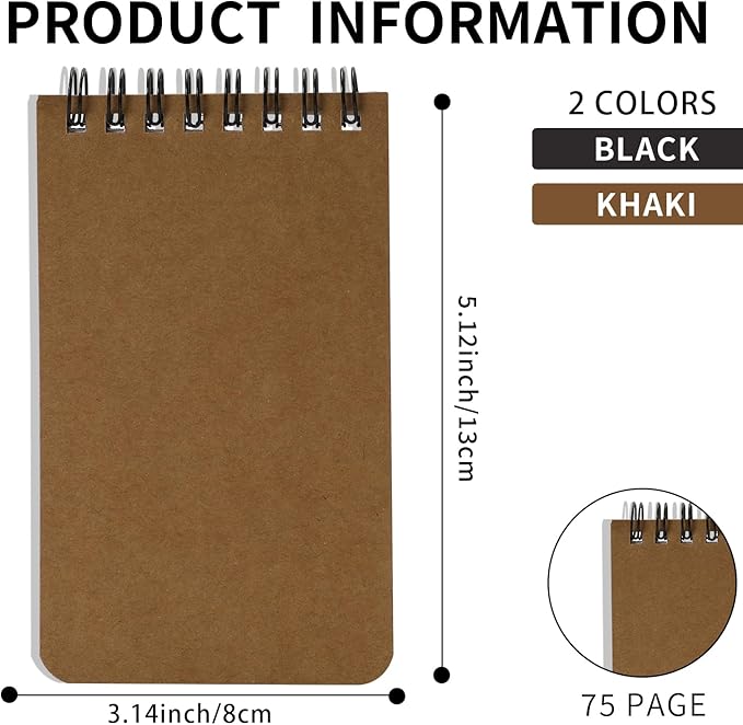 QiCheng Pocket Notebook Small Notepad Pocket Notepad Small Spiral Notebooks 3X5Inches (6-black+brown)
