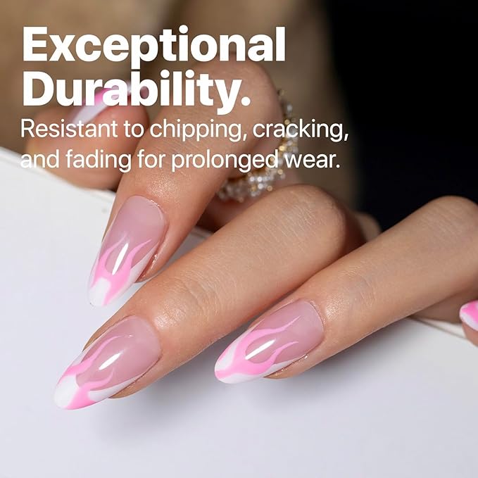 SXC Cosmetics French Tip Press On Nails Pink Medium Almond 150 Pieces in 15 Sizes Ultra Fit with Pre-applied Tip Primer and Base Coat, No Need to File Fake Nails for Nail Art DIY X-Pro Tips