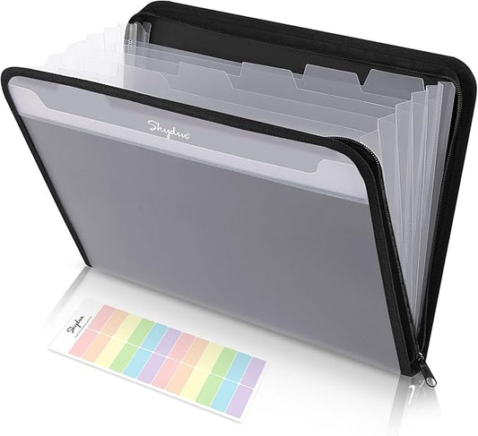 SKYDUE Accordion File Organizer, 7 Pocket Expanding File Folder with Front Pocket, Letter Size, Important Document Organizer with Double Zipper, School Office Supplies (Black, 1 Pack)