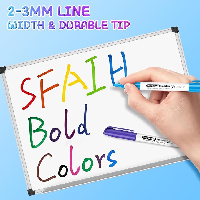 SFAIH Fine Tip Dry Erase Markers, 12 Colors, 12 Pack, 1-2mm Line, Low Odor | Easily Erases, Non-Toxic Ink, Perfect for Whiteboards, Ideal for Office Teams, Study Groups, Homeschooling, Kids & Paper Art