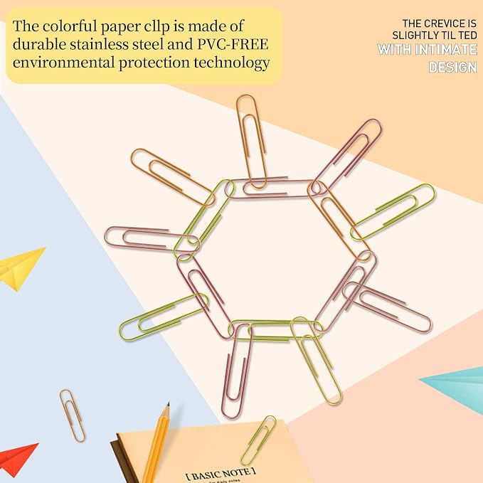 Assorted Colored Paper Clips - 51 PCS, 50mm, PVC Free, Perfect for Paperwork