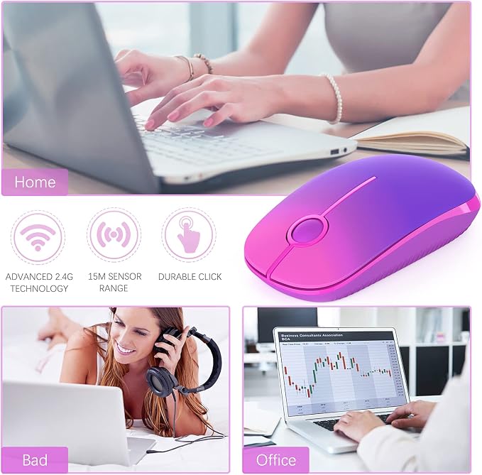 VssoPlor Wireless Mouse, 2.4G Slim Computer Laptop Mouse, Gradient Purple | Portable Mouse, Plug & Play USB Nano Receiver, Quiet Silent Optical Mice for Notebook, PC, Laptop, Computer, Windows, Mac