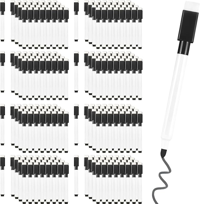 Beieverluck 200 Pieces Black Magnetic Dry Erase Marker with Eraser Cap, Whiteboard Mini Dry erase Markers Bulk, Fine Tip Small Dry Erase Markers for Teachers Office School Supplies