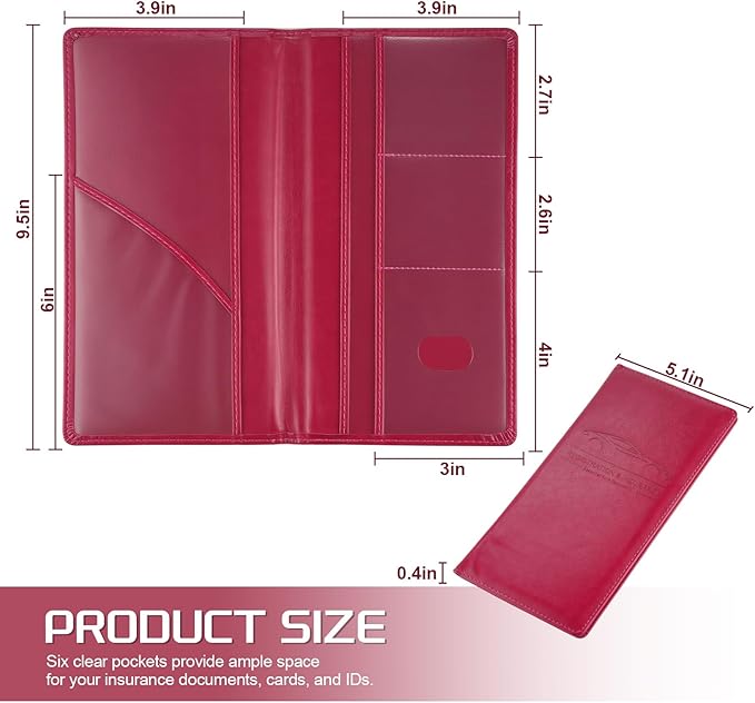 JUSTTOP 1Pack Car Registration and Insurance Holder,Car Document Holder for Cards License with Magnetic Shut,Vehicle Glove Box Car Organizer for Documents, Cards, License(Rose red)