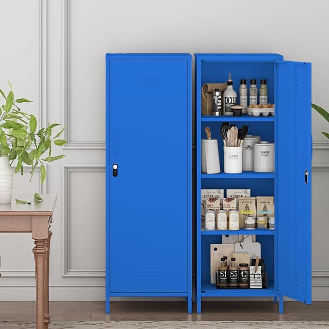 Metal Locker Storage Cabinets 59.06"H Navy Blue Locking File Cabinets Kitchen Food Pantry Cabinet with 2 Doors and Shelves for Dining Room, Living Room,Bathroom Office,Home,Garage, Gym, School