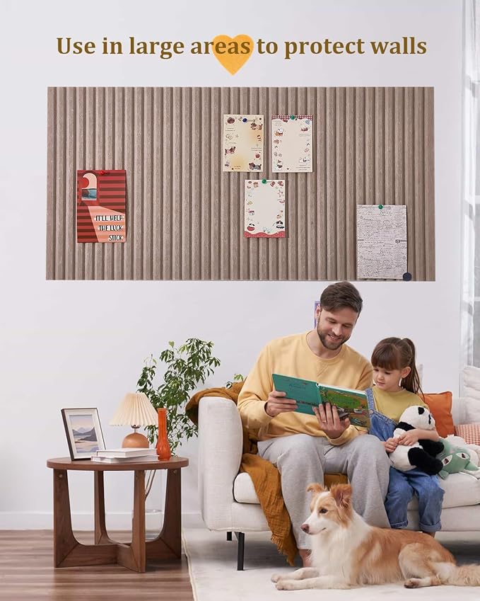48x32 inches Large Bulletin Board, Decorative Felt Pin Board, 0.35“ Thick Foldable Photo Display Board with Self-Adhesive Tape, Vision Board for School Home Kitchen Office Walls - Dark Camel