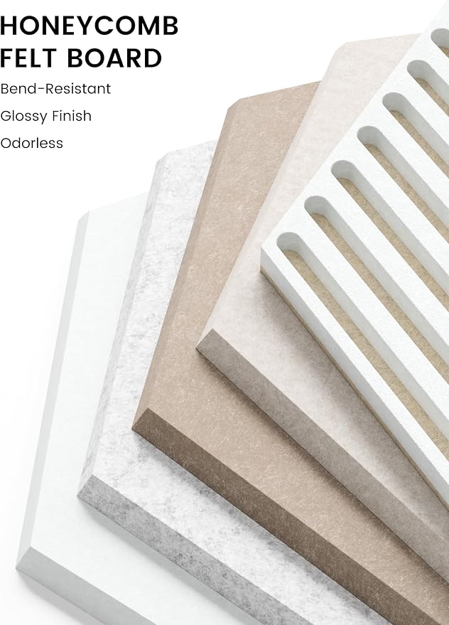 Fluxynara 10-Pack Hexagon Cork Board Alternative, Stone Beige | Felt Bulletin Board with 50 Adhesive Tabs, Ideal for Vision Boards and Wall Decor in Homes, Offices, Classrooms, and Dorms