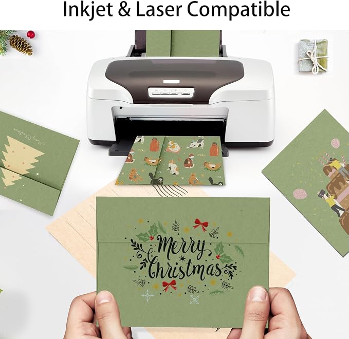 100 Pack Goefun A4 Sage Green Envelopes 4x6, 4.25 x 6.25-inch | Printable Greeting Card Envelopes Self Seal for 4x6 Cards, Photos, Invitations, Weddings, Graduation, Baby Shower, 120 GSM