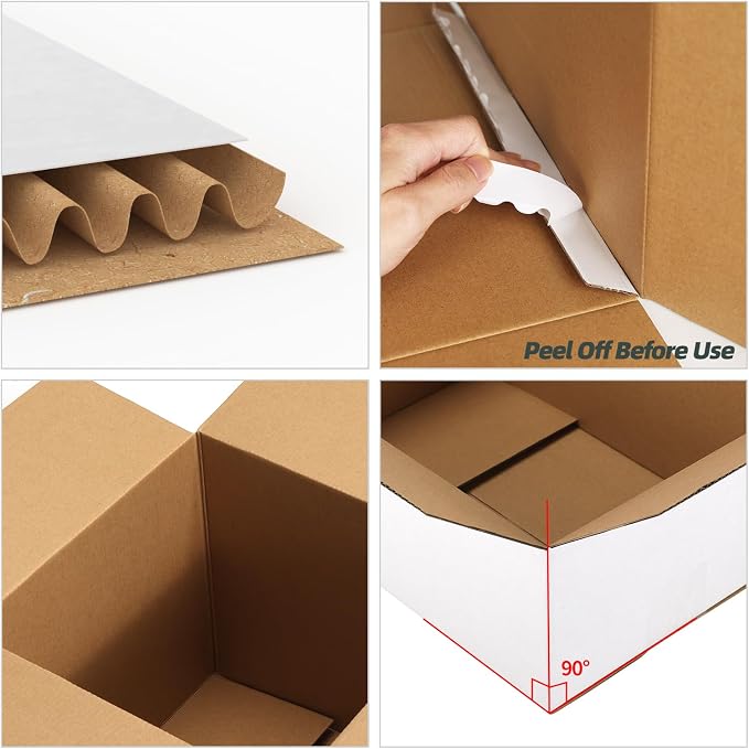 CRUGLA 10x10x10 Shipping Boxes 15 Pack, White Corrugated Cardboard Boxes with Side-Lock and Pre-Applied Double-Sided Tape, Easy Assemble Packing Mailer Boxes for Small Business Shipping