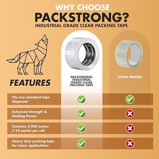 Packstrong Industrial Grade Clear Packing Tape 48 Rolls - 110 Yards per Roll - 3" Wide x 2.5 mil Thick, Acrylic Adhesive Heavy Duty Tape for Box Office Moving Packaging Shipping
