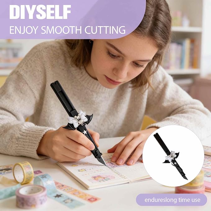 Cute Box Opener Cutter, Package Opener, Small Plastic Box Cutter Retractable, Snap off Utility Paper Exacto Knife, Kawaii Desk Office Home Aesthetic Accessories Essentials, Stationery Craft Supplies
