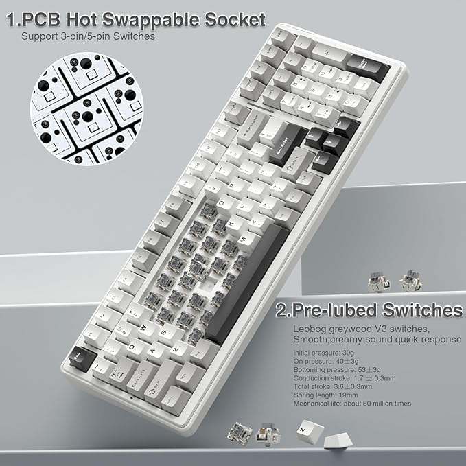 AULA F99 Wireless Mechanical Keyboard,Tri-Mode BT5.0/2.4GHz/USB-C Hot Swappable Custom Keyboard,Pre-lubed Linear Switches,RGB Backlit Computer Gaming Keyboards for PC/Tablet/PS/Xbox