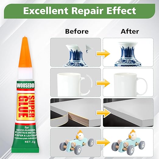 36 X 3g Super Glue Clear, Strong Adhesive,Super Glue Fast Drying Cyanoacrylate Glue for Wood,Rubber,Leather, Plastic, Metal, Rhinestone Jewelry, DIY Crafts and More