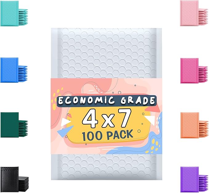 Poly Bubble Mailers 4x8 100 Pack White Waterproof Self Seal Adhesive Shipping Bags, Cushioning Padded Envelopes for Shipping, Mailing, Packaging Usable 4x7