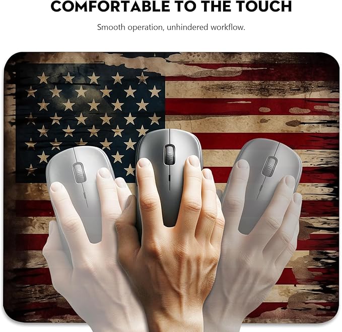 Vintage American Flag Mouse Pad - Patriotic Durability for Your Desk, Stitched Edges Non-Slip Rubber Base Mouse Pads for Computers Laptop