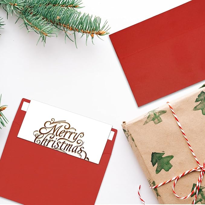 50 Pack A7 Red Envelopes - 5x7 Self-Sealing Envelopes for Invitations, Photos, Postcards, Greeting Cards & Mailings - Wedding Occasion