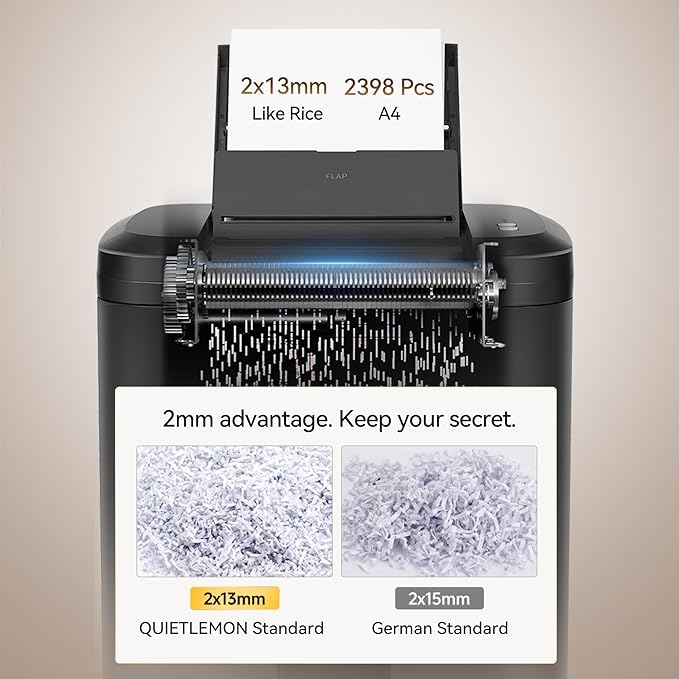 250-Sheet Paper Shredder Auto Feed, Commercial Shredders Heavy Duty, 60 Min Non-Stop, P-5 Ultra Security Shredder for Home Office, Micro Cut with Wheels, 8.72 Gal Bin, <60 dB(OL380)