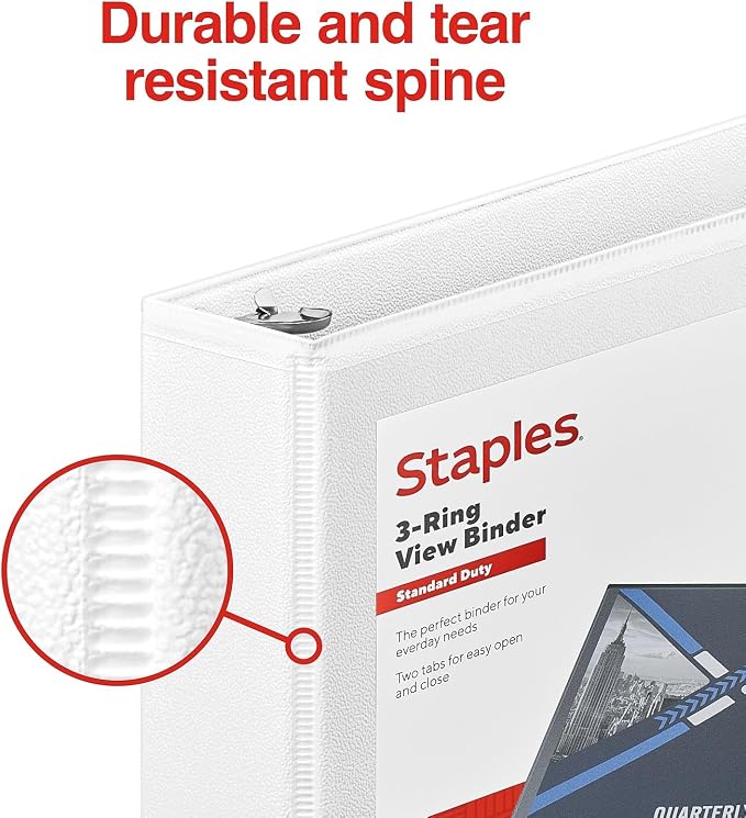 Staples Mini View Binder, 1-Inch Round Ring, 5.5x8.5 Inch, White | Compact binder holds up to 175 sheets for notes and small projects.