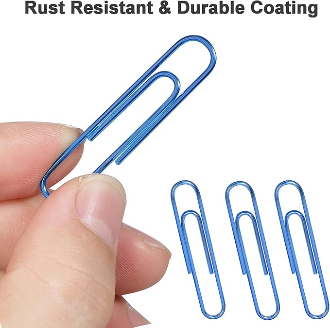 Vinaco Blue Paper Clips, 400PCS Assorted Sizes, 1.3" & 2" Paper Clips, Durable & Rustproof, Coated, Great for Office & School