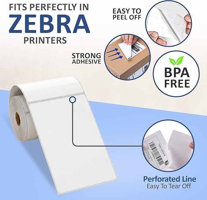4” x 6” Thermal Shipping Labels – 500 Labels per Roll – Direct Compatible with Zebra Label Printers GK420d,D450BT & ZP450 (4 Pack)