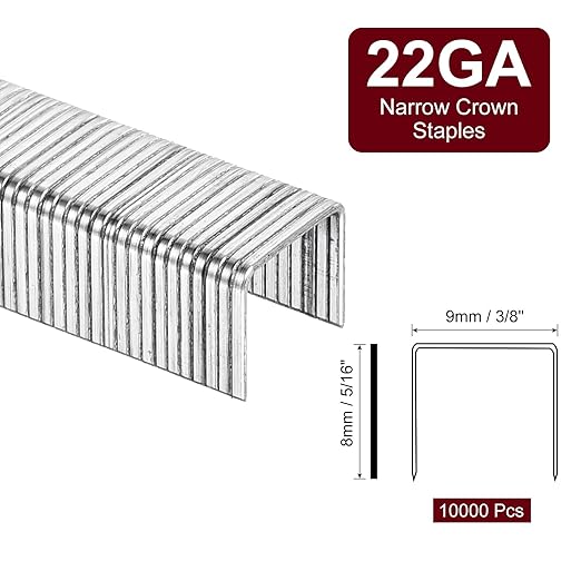 uxcell 22 Gauge Narrow Crown Staples 3/8" x5/16, 10000Pcs Galvanized Steel for Pneumatic, Electric Stapler, White