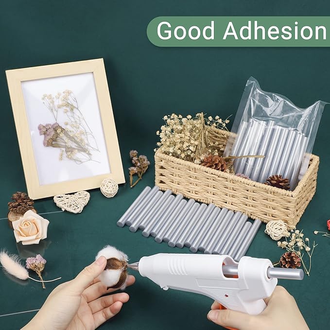 Metallic Silver Hot Glue Sticks, Manarty 48 PCS Full Size Hot Melt Glue Sticks, Sealing Wax Adhesive Stick for Stamp, Craft, Art DIY, Wedding Cards, Decoration, 0.43" Dia x 4" Long