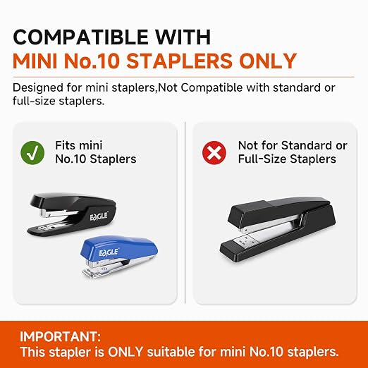 Eagle No. 10 Mini Staples for #10 Staplers, 3,000 Count | 3/16 in leg, steel wire, fastens 2-20 sheets; 3 boxes of 1,000, smaller than standard 1/4 in staples, silver