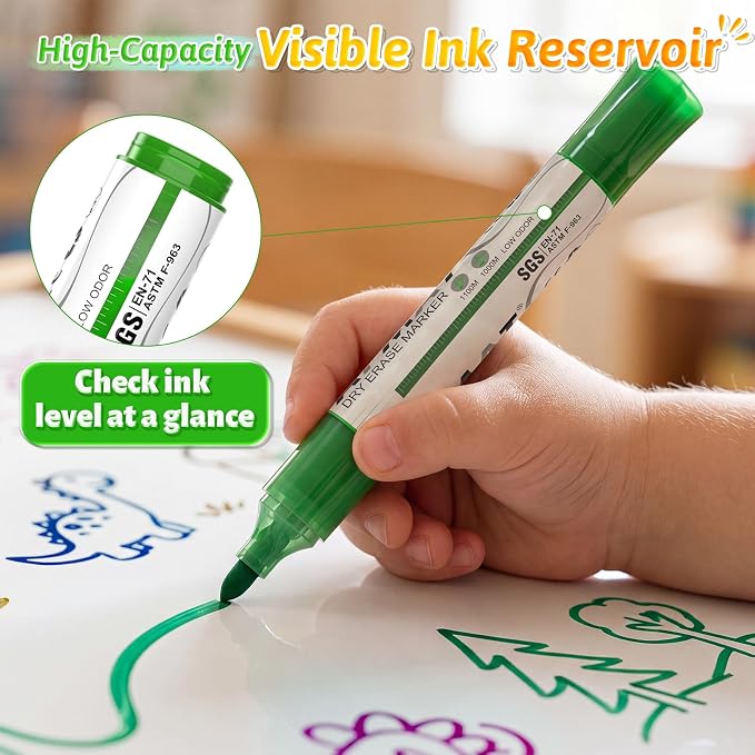 AFMAT Dry Erase Markers, 16-Count 16 Colors Whiteboard Markers, Bullet Tip, High-Capacity Liquid Ink for 1,700m Writing Length, w/Visible Ink Level, Low Odor Erasable for Teacher Office Classroom