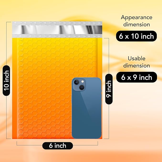 Fuxury Bubble Mailers 6x10 Inch 100 Pack Padded Envelopes Usable Size 6x9" Thick Mailing Envelopes Bubble Opaque Padded Mailers Shipping Bags for Mailing Jewelry Makeup Small Business #0 YellowOrange