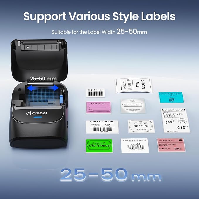 CLABEL 221B 2" Bluetooth Thermal Label Printer with 3 Label Rolls, Black | No RFID Lock, Inkless Barcode Label maker Machine with Tape, Portable, iOS Android Compatible, Small Business, Office, Home