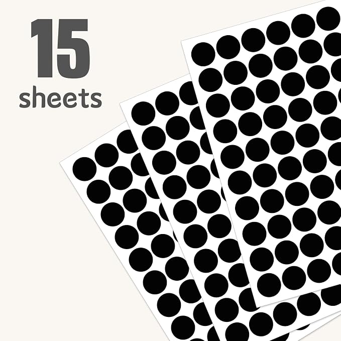 1" Black Dot Stickers 1050 PCS Circle Round Colored Coding Label | Used for manual labor in kindergartens, garage yard price sales, organizing activity color groups,marking spice bottles