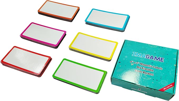 Magnetic Dry Erase Labels, 2" x 4", 48 Pack | Blank with Color Borders, Reusable Magnetic Name Tags, For Home, Office, Classroom