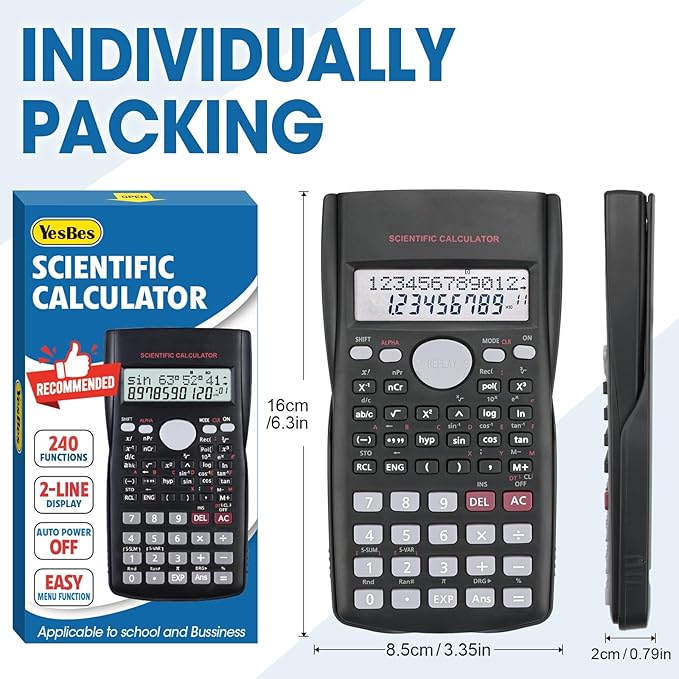 16 Pack Scientific Calculators, 2-Line Large Screen Display 240 Functions Scientific Calculators for Students, Math Algebra Fraction Calculator for High School College School