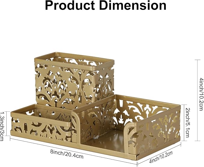 EasyPAG Desk Organizer 3 Compartment Pen Holder for Desk Office Supplies Caddy with Sticky Notes Holder for School Home, Gold